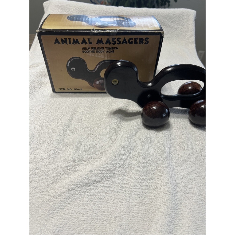 Vintage 1980's In Box Wooden Massage Animal B3 Helps Relieve Tension & Body Ache